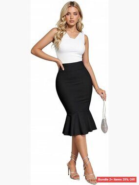 Premium Stretch Pencil Skirt High Waist Fishtail Office Midi